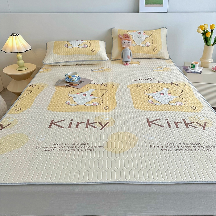 91家纺网 家纺一手货源 找家纺 佳鸿家纺 2026新款卡通乳胶凉席二件套三件套冰丝软席空调席跨境爆款 柴犬