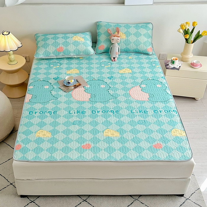 91家纺网 家纺一手货源 找家纺 佳鸿家纺 2026新款卡通乳胶凉席二件套三件套冰丝软席空调席跨境爆款 恐龙