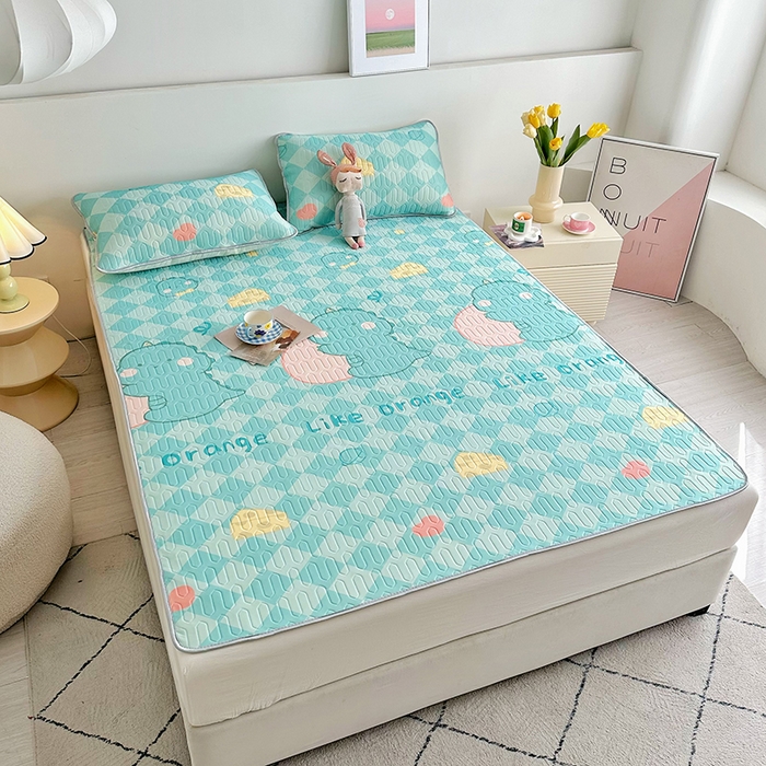 91家纺网 家纺一手货源 找家纺 佳鸿家纺 2026新款卡通乳胶凉席二件套三件套冰丝软席空调席跨境爆款 恐龙