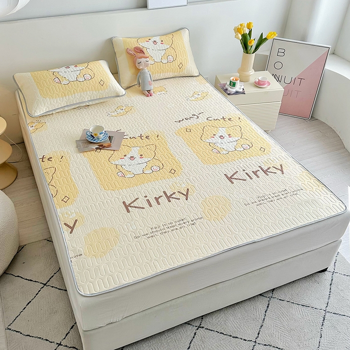 91家纺网 家纺一手货源 找家纺 佳鸿家纺 2026新款卡通乳胶凉席二件套三件套冰丝软席空调席跨境爆款 柴犬