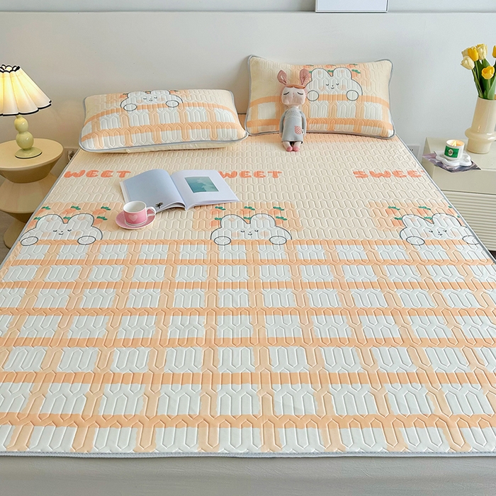 91家纺网 家纺一手货源 找家纺 佳鸿家纺 2026新款卡通乳胶凉席二件套三件套冰丝软席空调席跨境爆款 萝卜兔