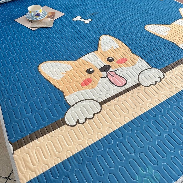 91家纺网 家纺一手货源 找家纺 佳鸿家纺 2026新款卡通乳胶凉席二件套三件套冰丝软席空调席跨境爆款 柯基