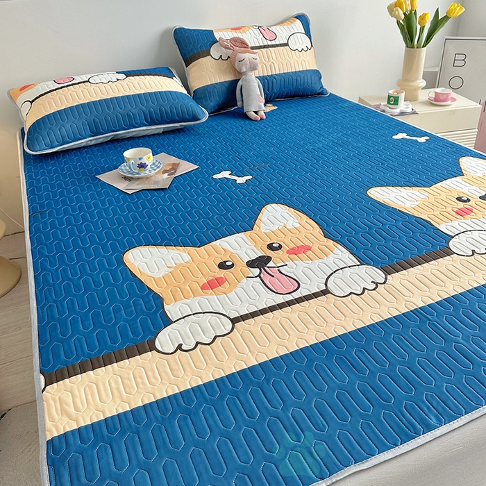 91家纺网 家纺一手货源 找家纺 佳鸿家纺 2026新款卡通乳胶凉席二件套三件套冰丝软席空调席跨境爆款 柯基