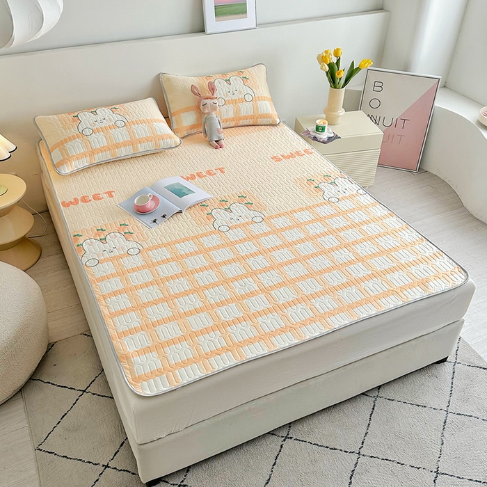 91家纺网 家纺一手货源 找家纺 佳鸿家纺 2026新款卡通乳胶凉席二件套三件套冰丝软席空调席跨境爆款 萝卜兔