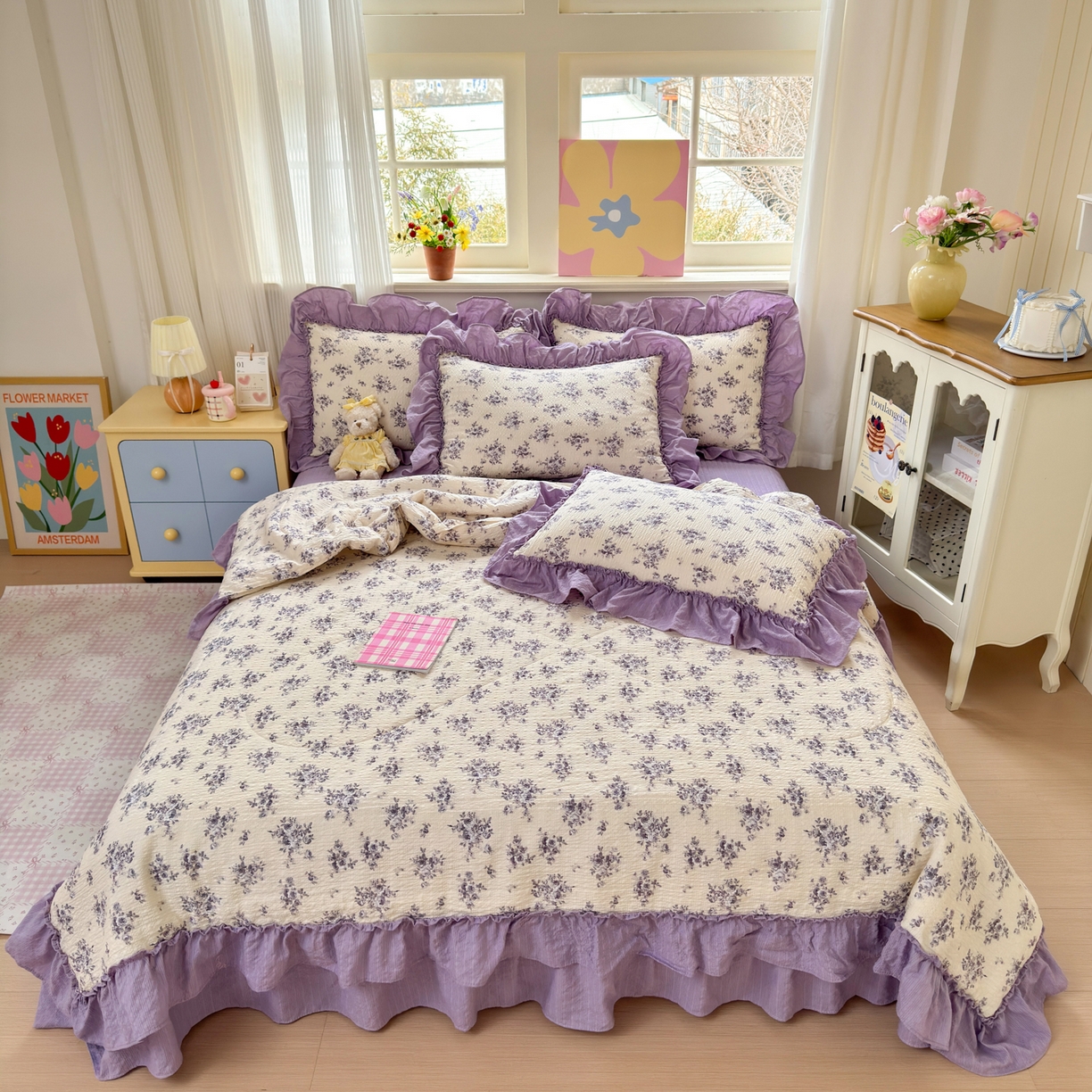 91家纺网 家纺一手货源 找家纺 禾沐 2026新款云感泡芙棉床盖夏被四件套AA款（夏被款） 若汐