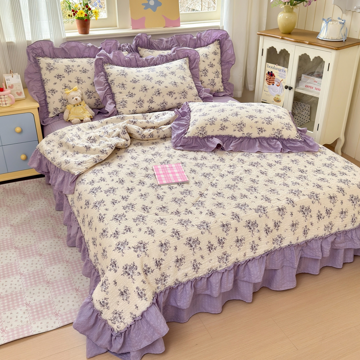 91家纺网 家纺一手货源 找家纺 禾沐 2026新款云感泡芙棉床盖夏被四件套AA款（夏被款） 若汐