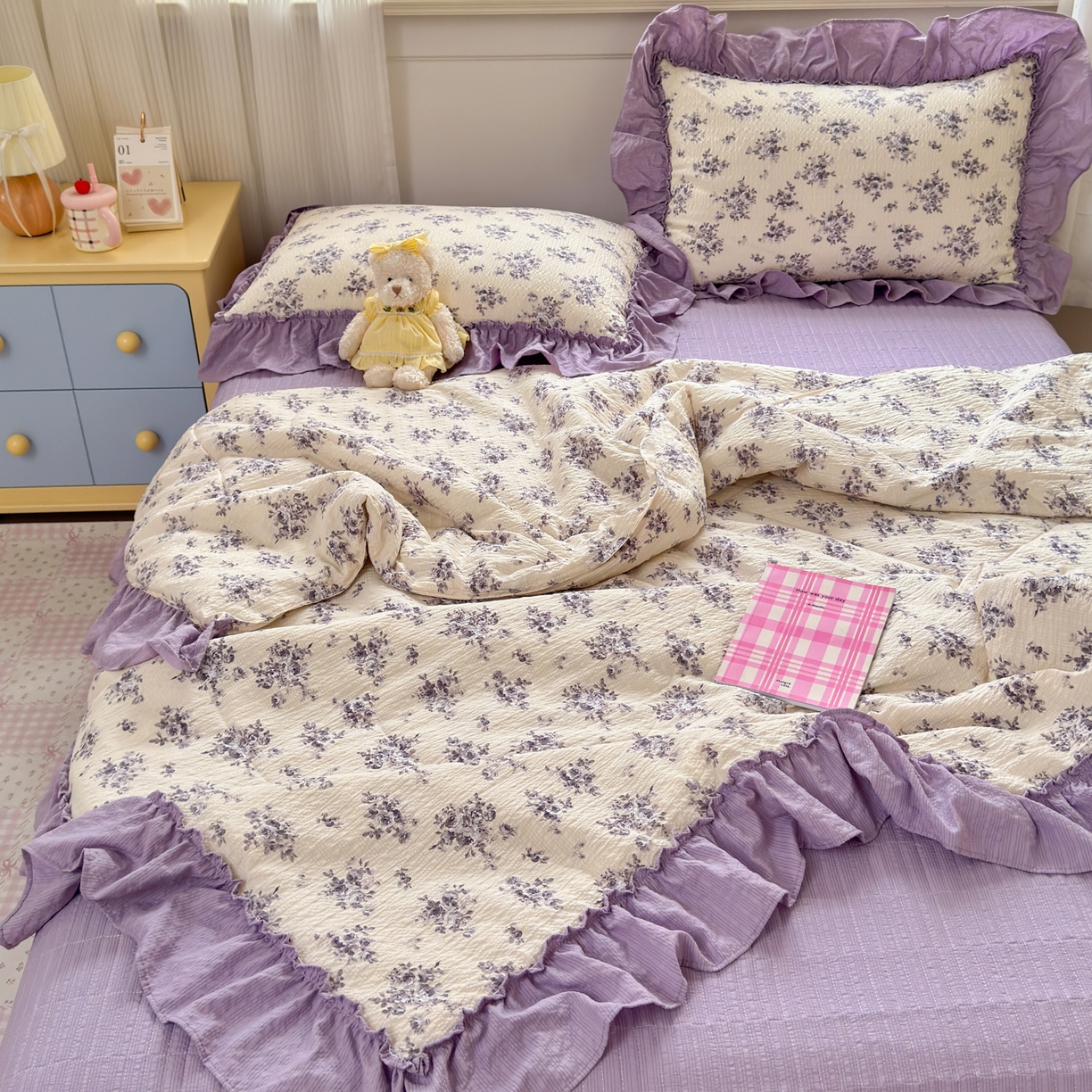 91家纺网 家纺一手货源 找家纺 禾沐 2026新款云感泡芙棉床盖夏被四件套AA款（夏被款） 若汐