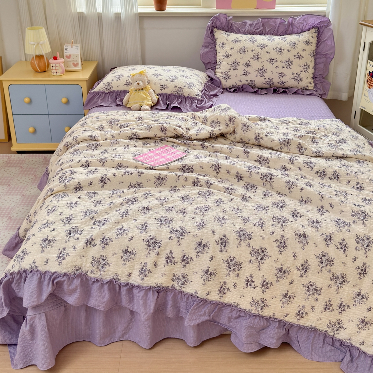 91家纺网 家纺一手货源 找家纺 禾沐 2026新款云感泡芙棉床盖夏被四件套AA款（夏被款） 若汐