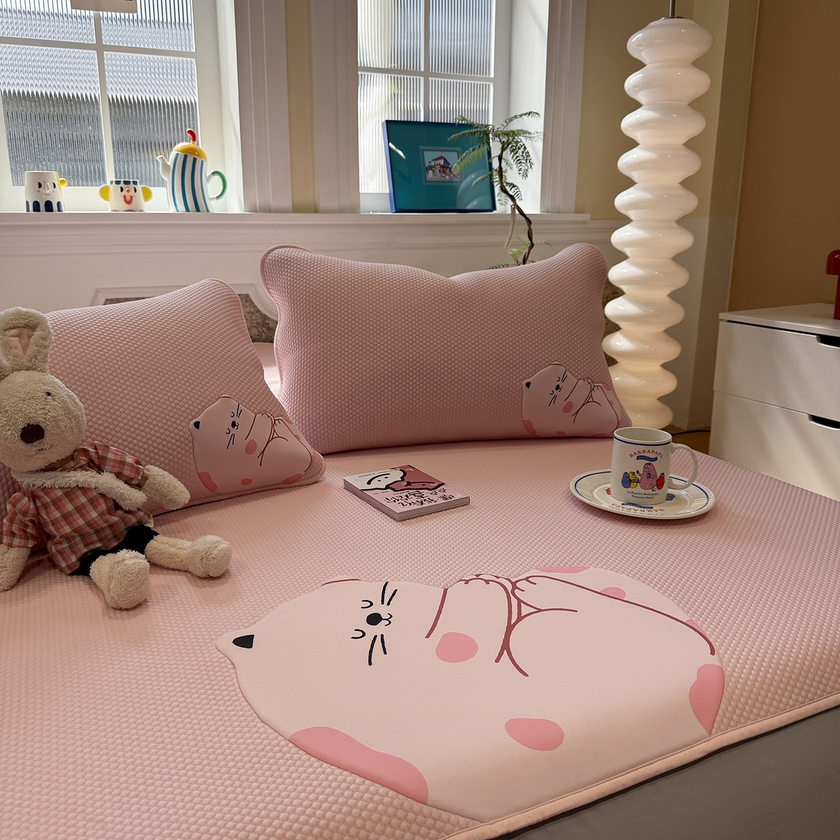 91家纺网 家纺一手货源 找家纺 GUJARY古家丽 2026新款即凉萌趣中分子床笠凉席三件套-风格一 软萌喵