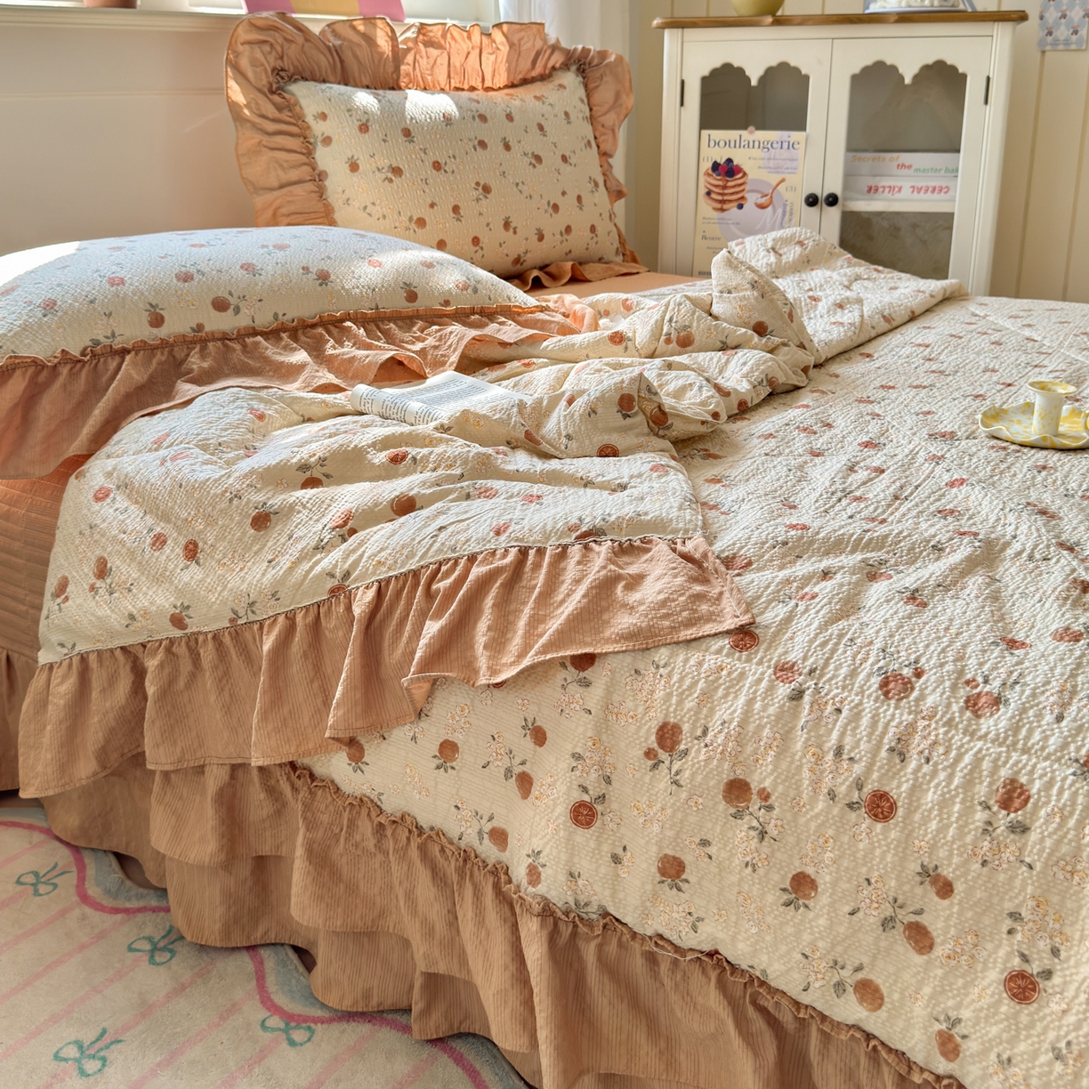 91家纺网 家纺一手货源 找家纺 禾沐 2026新款云感泡芙棉床盖夏被四件套AA款（夏被款） 柿柿如意