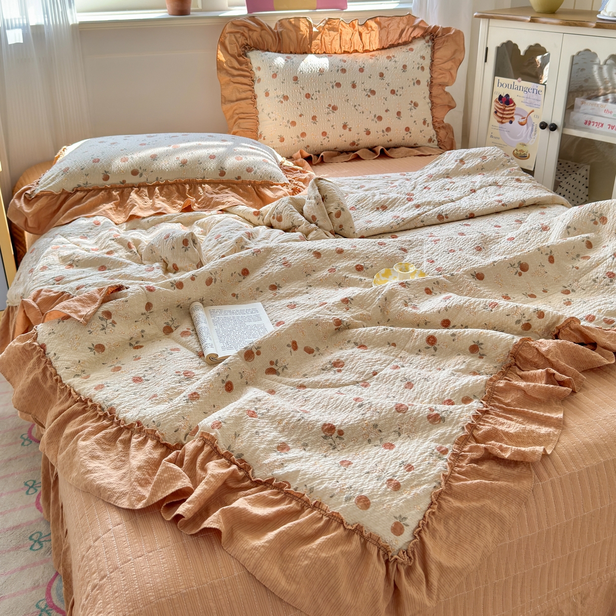 91家纺网 家纺一手货源 找家纺 禾沐 2026新款云感泡芙棉床盖夏被四件套AA款（夏被款） 柿柿如意