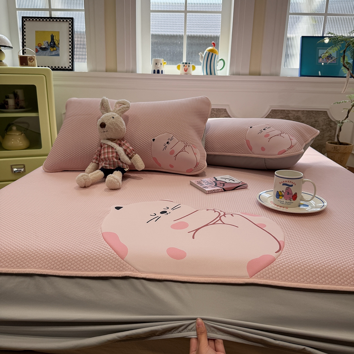 91家纺网 家纺一手货源 找家纺 GUJARY古家丽 2026新款即凉萌趣中分子床笠凉席三件套-风格一 软萌喵