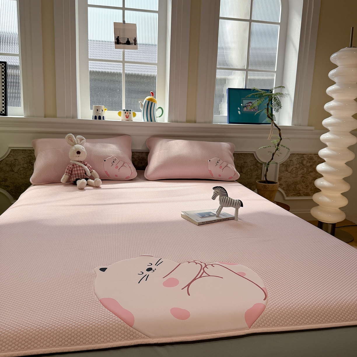 91家纺网 家纺一手货源 找家纺 GUJARY古家丽 2026新款即凉萌趣中分子床笠凉席三件套-风格一 软萌喵