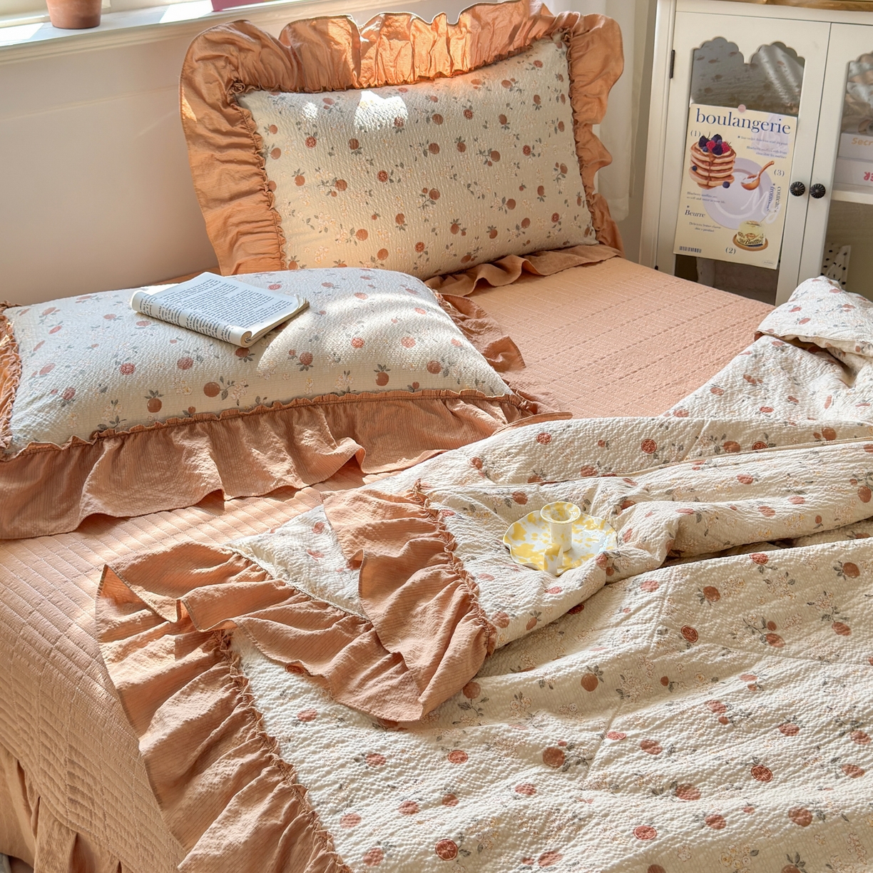 91家纺网 家纺一手货源 找家纺 禾沐 2026新款云感泡芙棉床盖夏被四件套AA款（夏被款） 柿柿如意