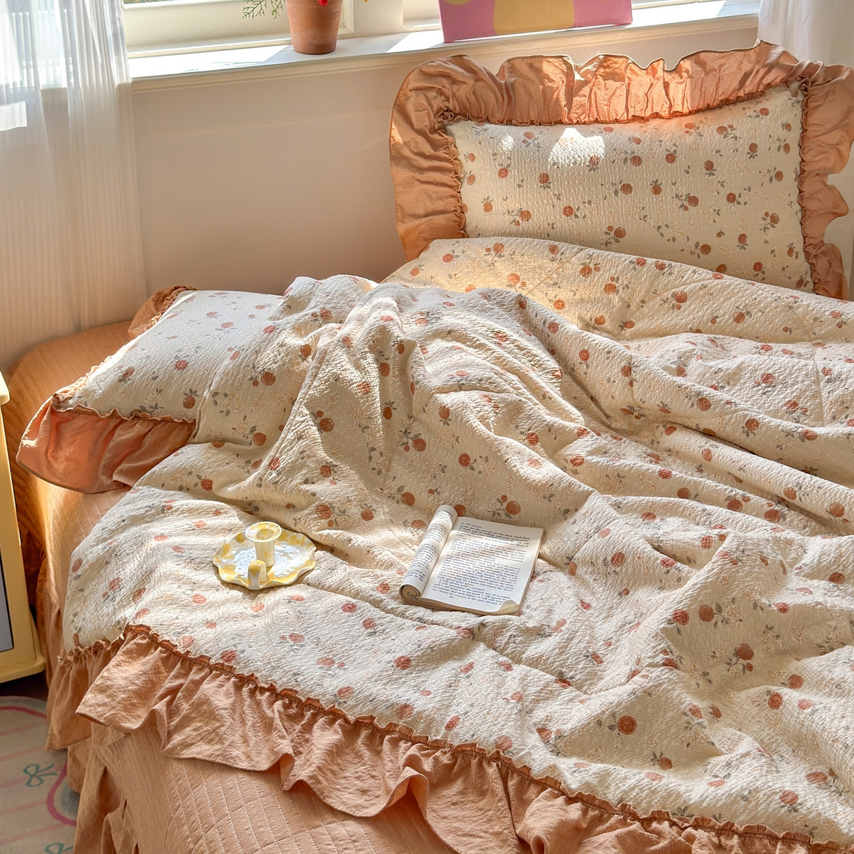 91家纺网 家纺一手货源 找家纺 禾沐 2026新款云感泡芙棉床盖夏被四件套AA款（夏被款） 柿柿如意