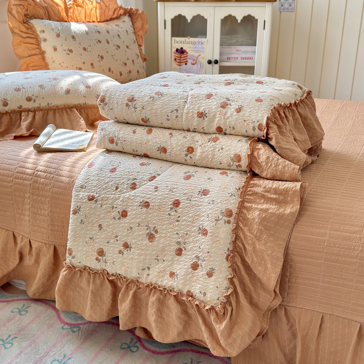 91家纺网 家纺一手货源 找家纺 禾沐 2026新款云感泡芙棉床盖夏被四件套AA款（夏被款） 柿柿如意