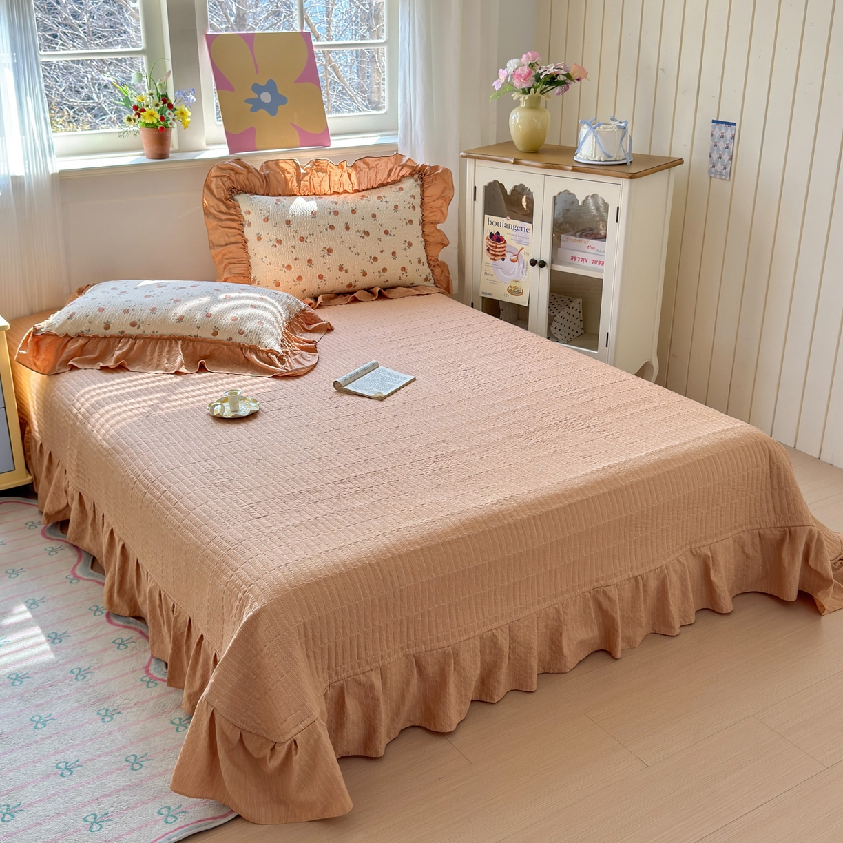 91家纺网 家纺一手货源 找家纺 禾沐 2026新款云感泡芙棉床盖夏被四件套AA款（夏被款） 柿柿如意