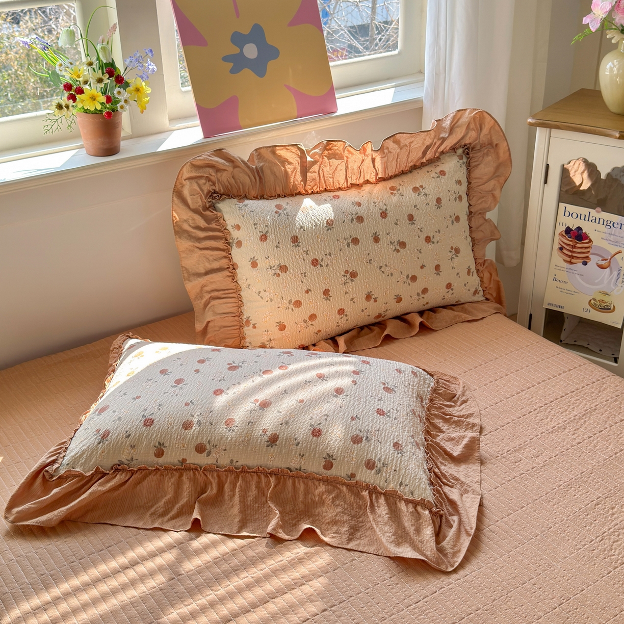 91家纺网 家纺一手货源 找家纺 禾沐 2026新款云感泡芙棉床盖夏被四件套AA款（夏被款） 柿柿如意