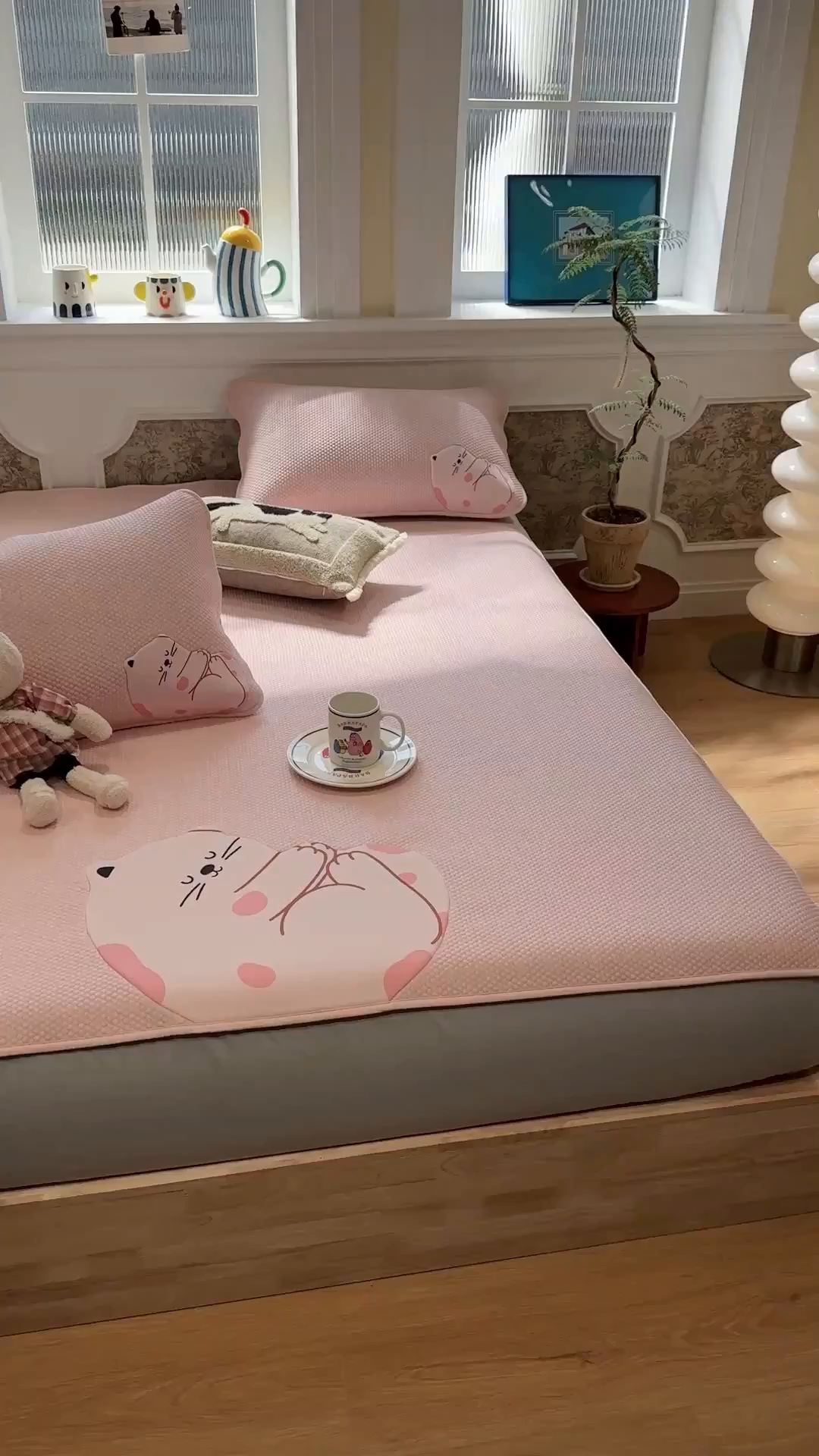 91家纺网 家纺一手货源 找家纺 GUJARY古家丽 2026新款即凉萌趣中分子床笠凉席三件套-风格一 软萌喵