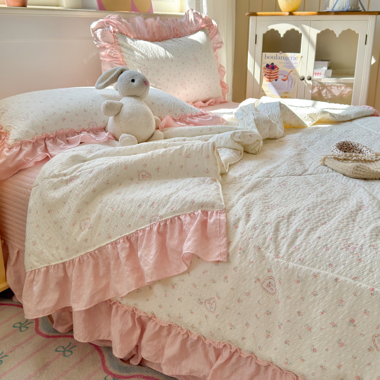 91家纺网 家纺一手货源 找家纺 禾沐 2026新款云感泡芙棉床盖夏被四件套AA款（夏被款） 甜桃心