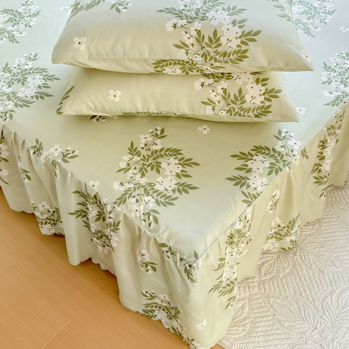 91家纺网 家纺一手货源 找家纺 莎臣豹 2026新款植物羊绒单品单件单床裙可配床裙三件套茉莉飘雪