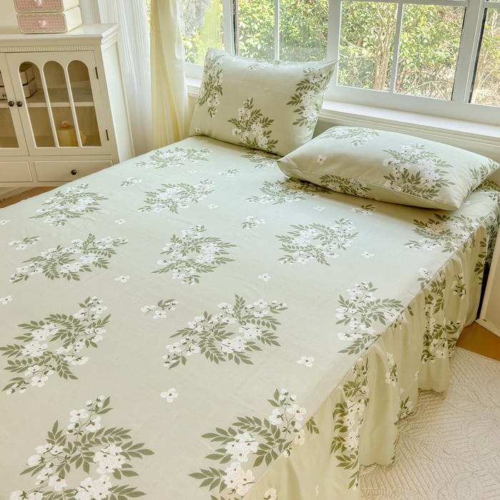 91家纺网 家纺一手货源 找家纺 莎臣豹 2026新款植物羊绒单品单件单床裙可配床裙三件套茉莉飘雪