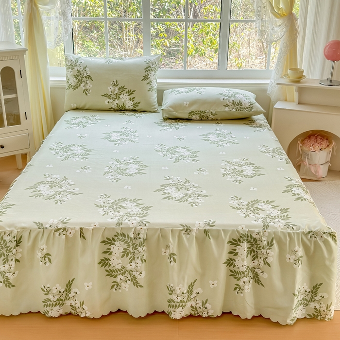 91家纺网 家纺一手货源 找家纺 莎臣豹 2026新款植物羊绒单品单件单床裙可配床裙三件套茉莉飘雪