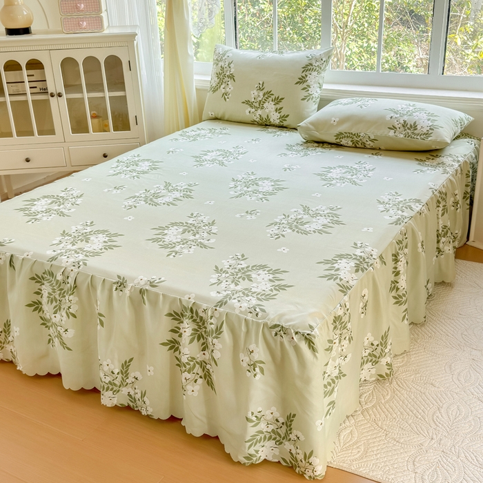 91家纺网 家纺一手货源 找家纺 莎臣豹 2026新款植物羊绒单品单件单床裙可配床裙三件套茉莉飘雪