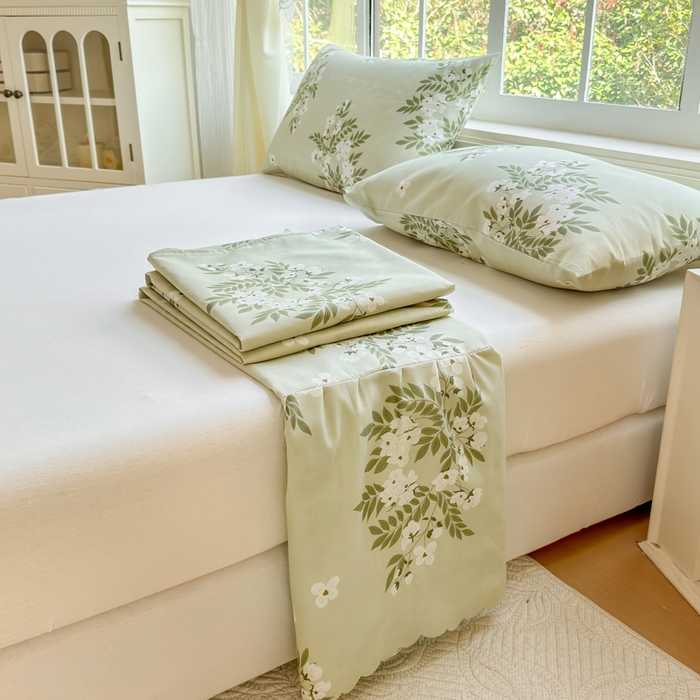 91家纺网 家纺一手货源 找家纺 莎臣豹 2026新款植物羊绒单品单件单床裙可配床裙三件套茉莉飘雪