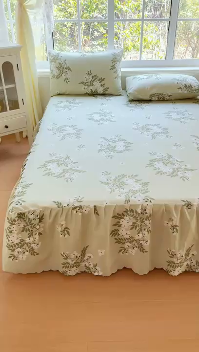 91家纺网 家纺一手货源 找家纺 莎臣豹 2026新款植物羊绒单品单件单床裙可配床裙三件套茉莉飘雪