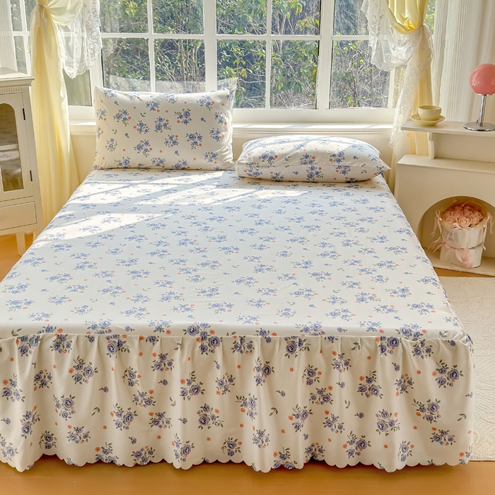 91家纺网 家纺一手货源 找家纺 莎臣豹 2026新款植物羊绒单品单件单床裙可配床裙三件套晴空花海