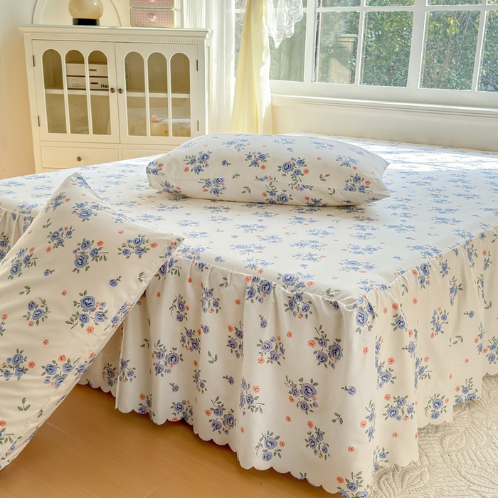 91家纺网 家纺一手货源 找家纺 莎臣豹 2026新款植物羊绒单品单件单床裙可配床裙三件套晴空花海