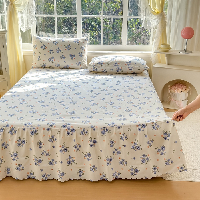 91家纺网 家纺一手货源 找家纺 莎臣豹 2026新款植物羊绒单品单件单床裙可配床裙三件套晴空花海