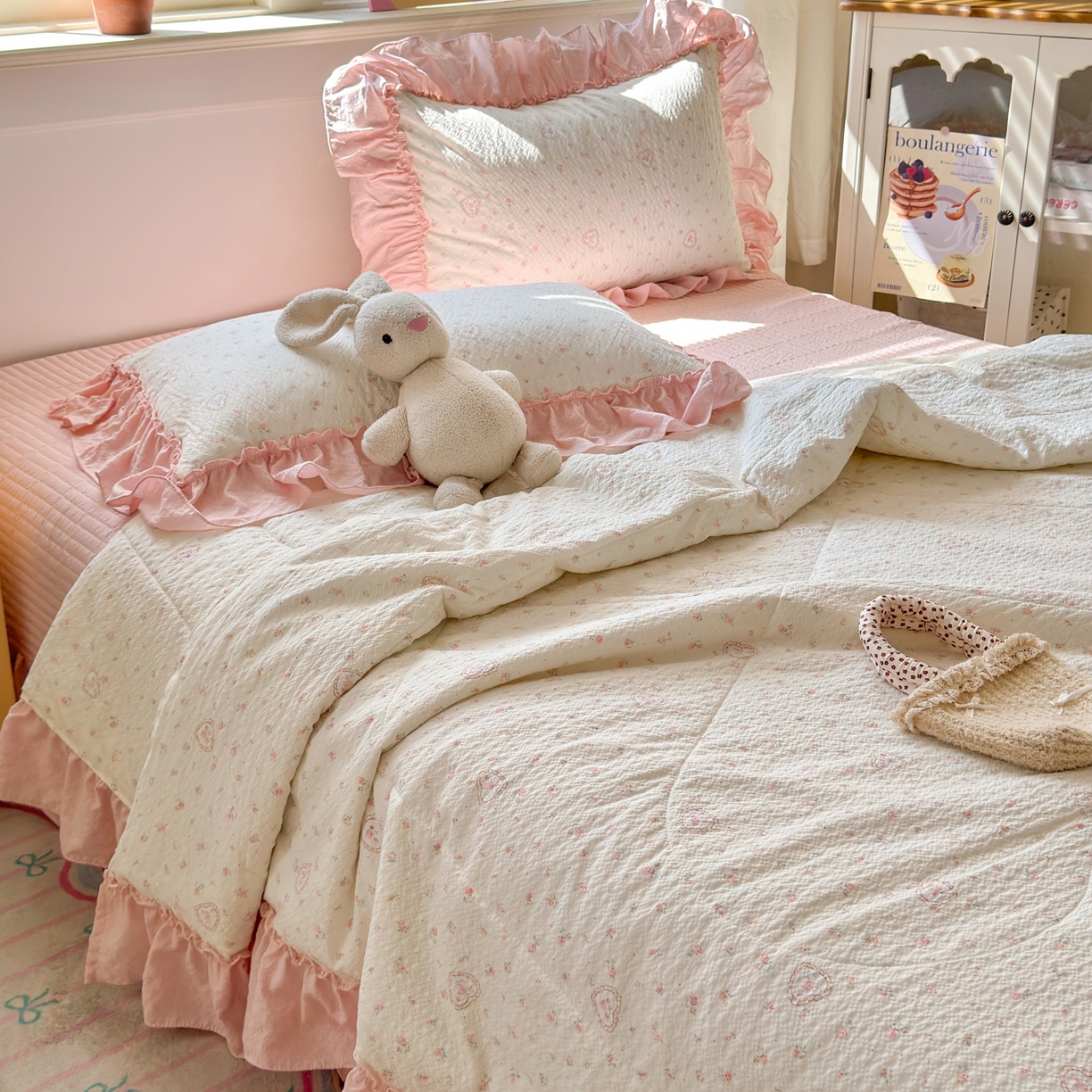 91家纺网 家纺一手货源 找家纺 禾沐 2026新款云感泡芙棉床盖夏被四件套AA款（夏被款） 甜桃心