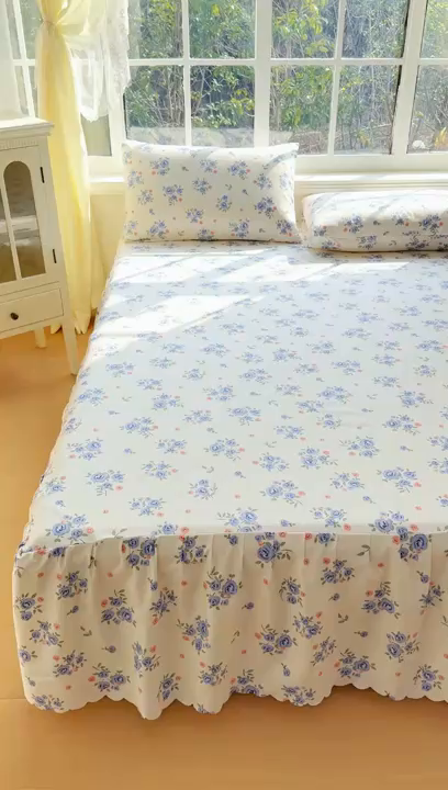 91家纺网 家纺一手货源 找家纺 莎臣豹 2026新款植物羊绒单品单件单床裙可配床裙三件套晴空花海