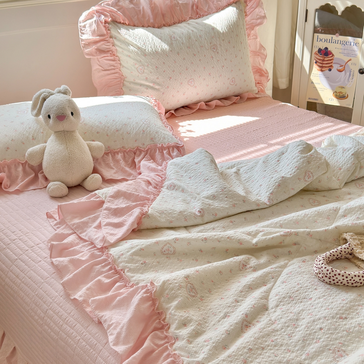 91家纺网 家纺一手货源 找家纺 禾沐 2026新款云感泡芙棉床盖夏被四件套AA款（夏被款） 甜桃心