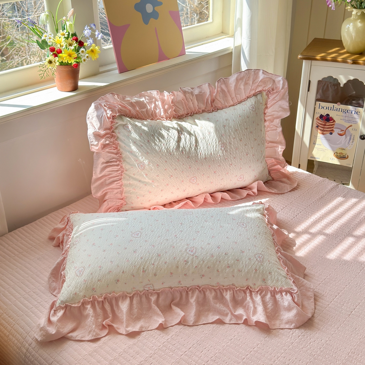 91家纺网 家纺一手货源 找家纺 禾沐 2026新款云感泡芙棉床盖夏被四件套AA款（夏被款） 甜桃心