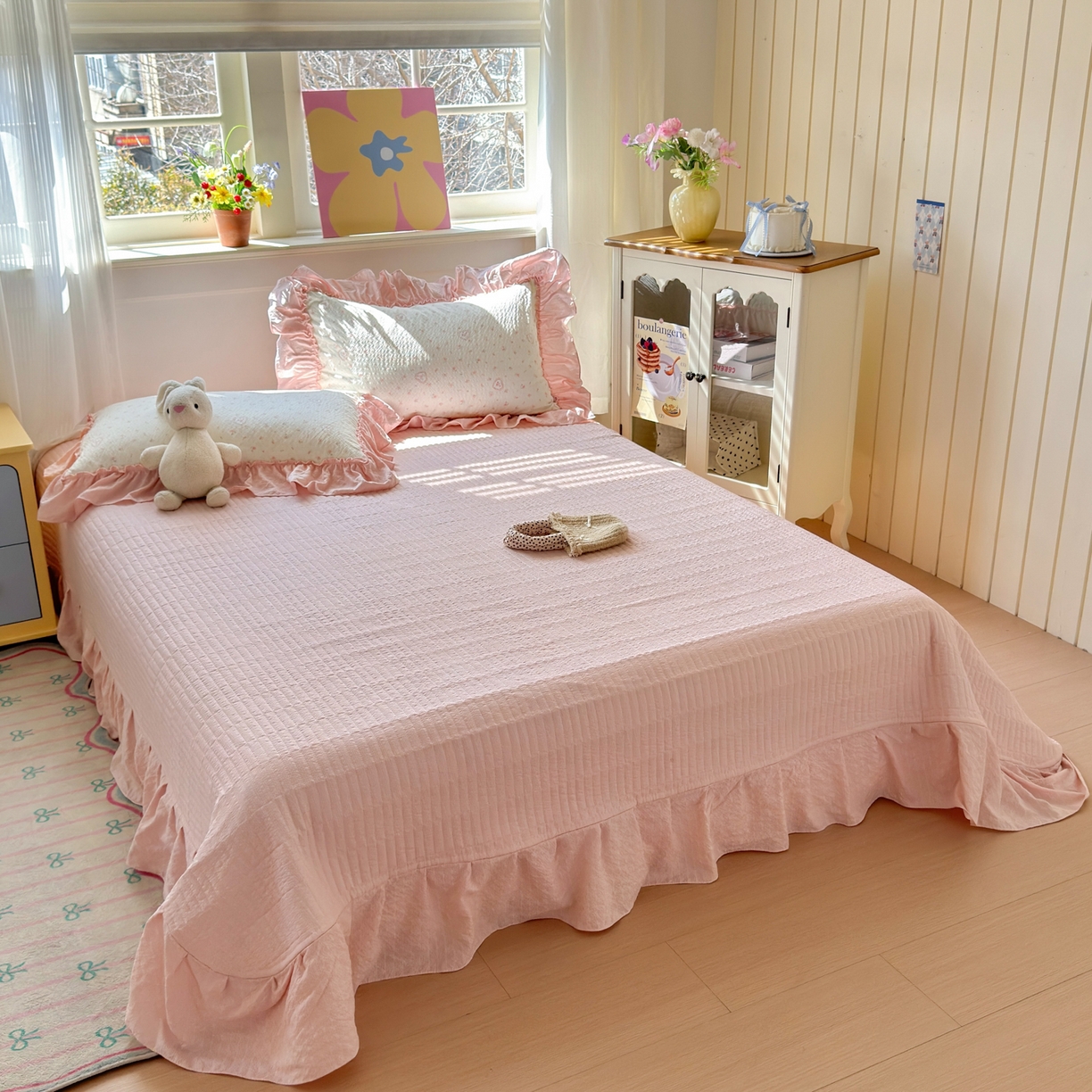 91家纺网 家纺一手货源 找家纺 禾沐 2026新款云感泡芙棉床盖夏被四件套AA款（夏被款） 甜桃心