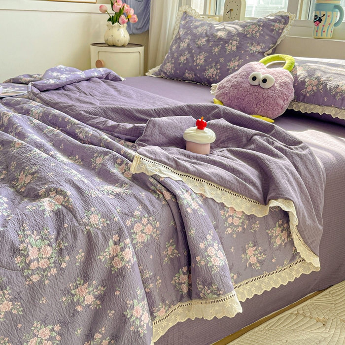 91家纺网 家纺一手货源 找家纺 （总）仟网汇 2026新款云感木棉皱皱纱全棉花边款夏被四件套