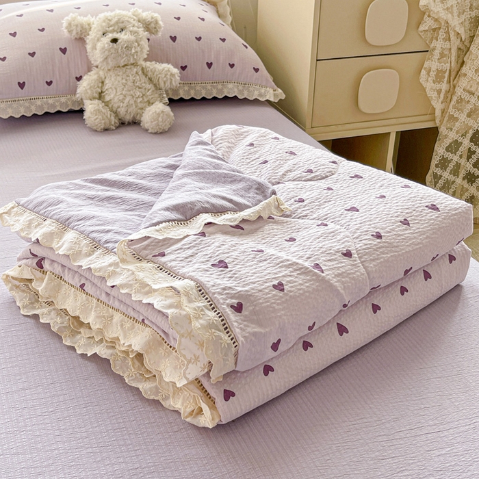 91家纺网 家纺一手货源 找家纺 （总）仟网汇 2026新款云感木棉皱皱纱全棉花边款夏被四件套