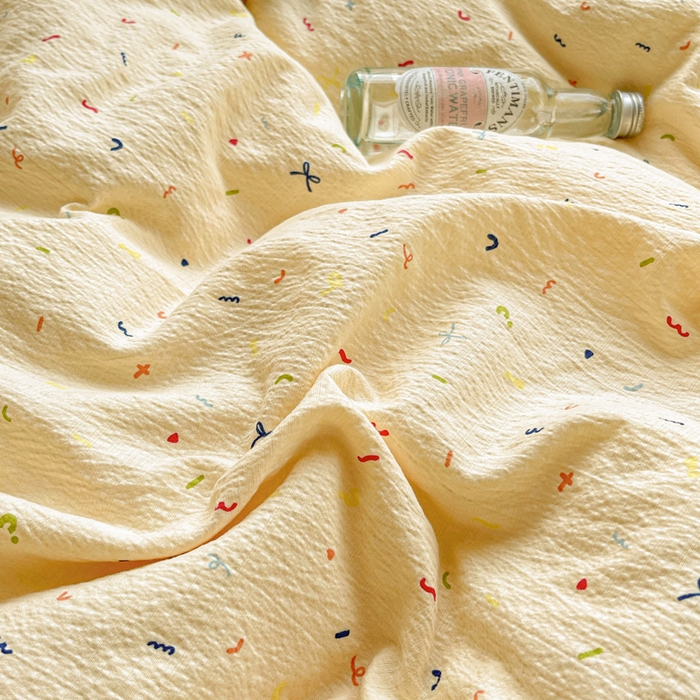 91家纺网 家纺一手货源 找家纺 仟网汇 2026新款云感木棉皱皱纱全棉花边款夏被四件套 芝士奶酪