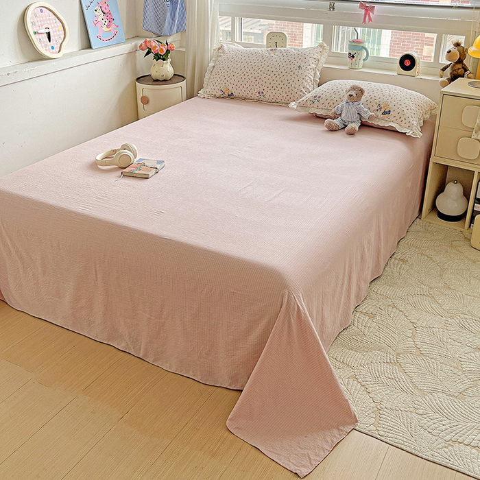 91家纺网 家纺一手货源 找家纺 仟网汇 2026新款云感木棉皱皱纱全棉花边款夏被四件套 兔小姐