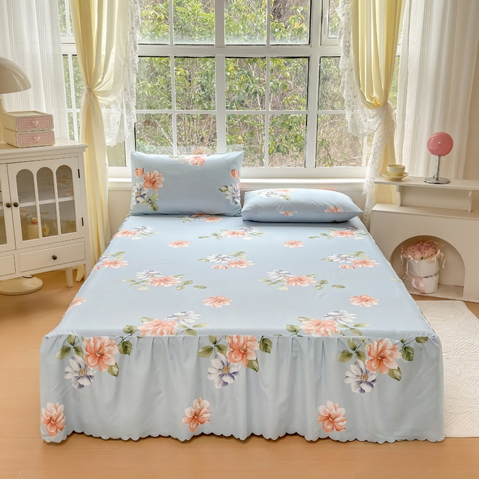 莎臣豹 2026新款植物羊绒单品单件单床裙可配床裙三件套诗情画意蓝