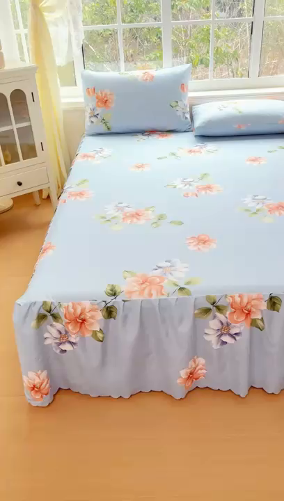 91家纺网 家纺一手货源 找家纺 莎臣豹 2026新款植物羊绒单品单件单床裙可配床裙三件套诗情画意蓝