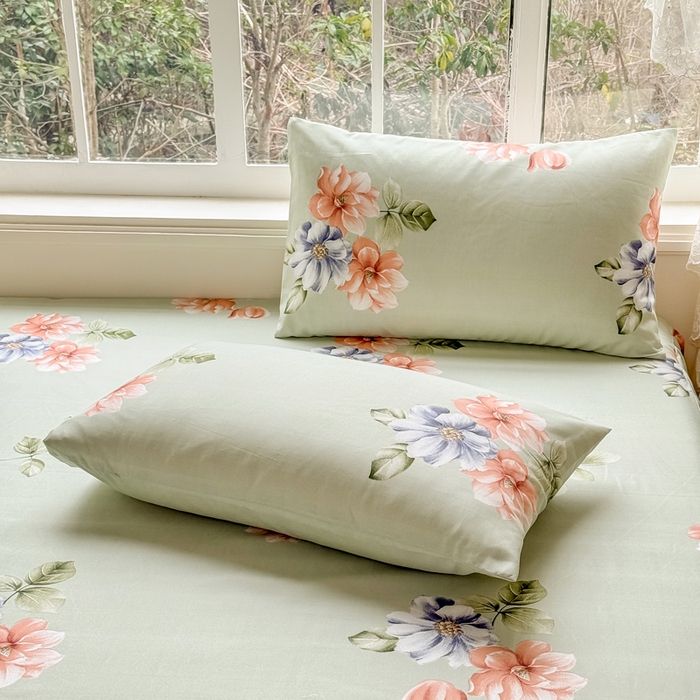 91家纺网 家纺一手货源 找家纺 莎臣豹 2026新款植物羊绒单品单件单床裙可配床裙三件套诗情画意绿