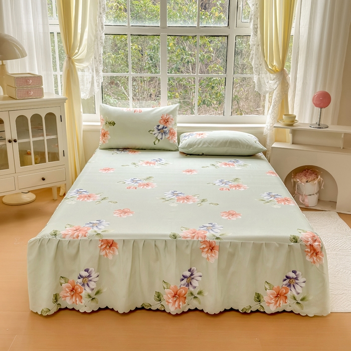 莎臣豹 2026新款植物羊绒单品单件单床裙可配床裙三件套诗情画意绿