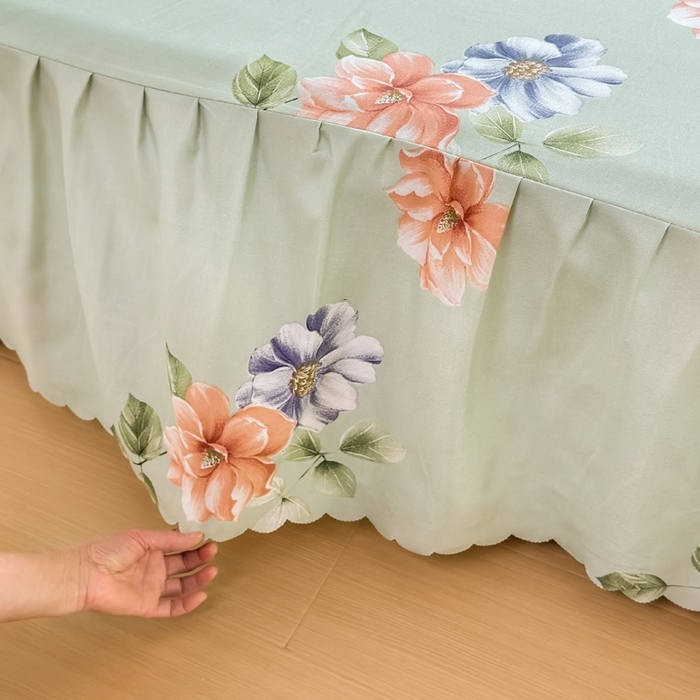 91家纺网 家纺一手货源 找家纺 莎臣豹 2026新款植物羊绒单品单件单床裙可配床裙三件套诗情画意绿