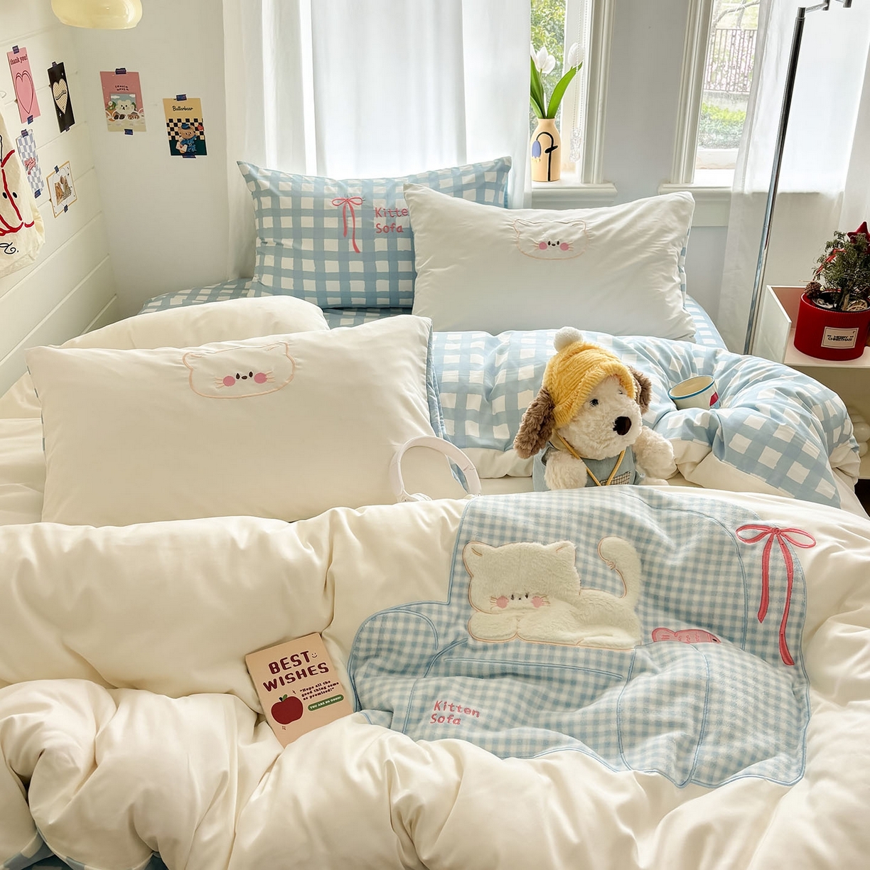 我心家纺 2026新款卡通刺绣四件套 沙发猫-白