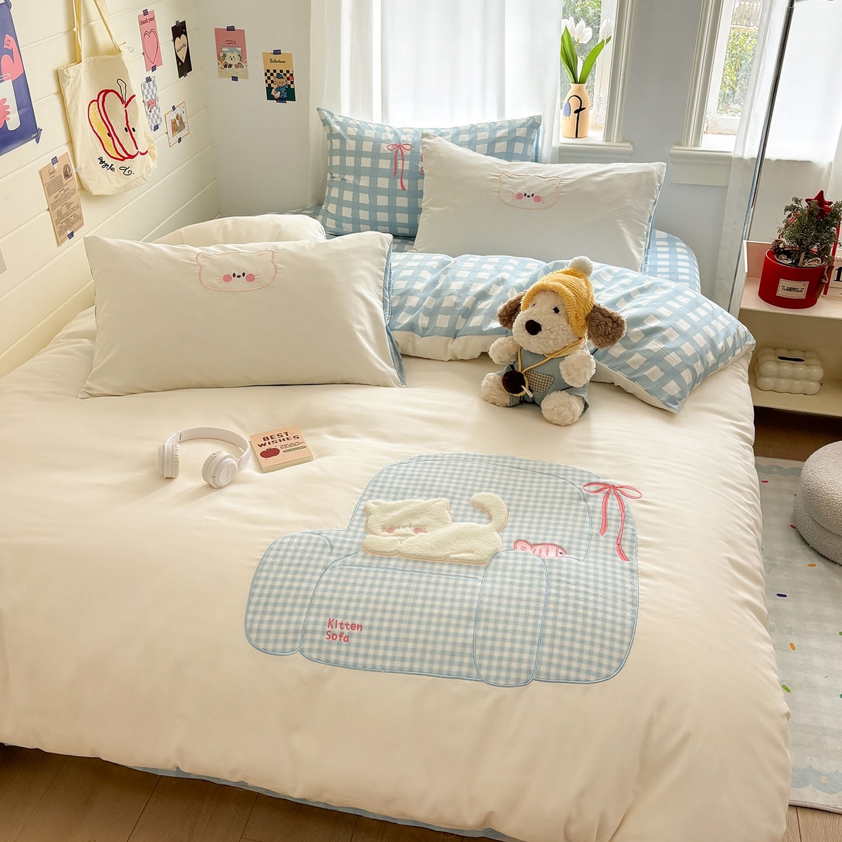 91家纺网 家纺一手货源 找家纺 我心家纺 2026新款卡通刺绣四件套 沙发猫-白