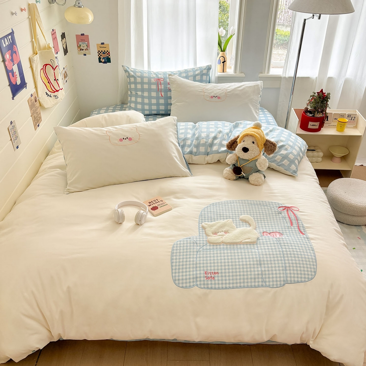 91家纺网 家纺一手货源 找家纺 我心家纺 2026新款卡通刺绣四件套 沙发猫-白